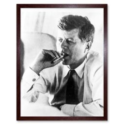 "Artery8 President John F Kennedy Smoke Cigar JFK USA Framed Art Print in Brown - Size: W12"" x H16""" - thumbnail 1