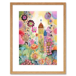 "Artery8 Wall Art Print Countryside Garden Flowers In Spring Folk Art Watercolour Painting Artwork Framed 9X7 Inch in Beige - Size: W7"" x H9""" - thumbnail 1