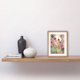 "Artery8 Wall Art Print Countryside Garden Flowers In Spring Folk Art Watercolour Painting Artwork Framed 9X7 Inch in Beige - Size: W7"" x H9""" - thumbnail 2