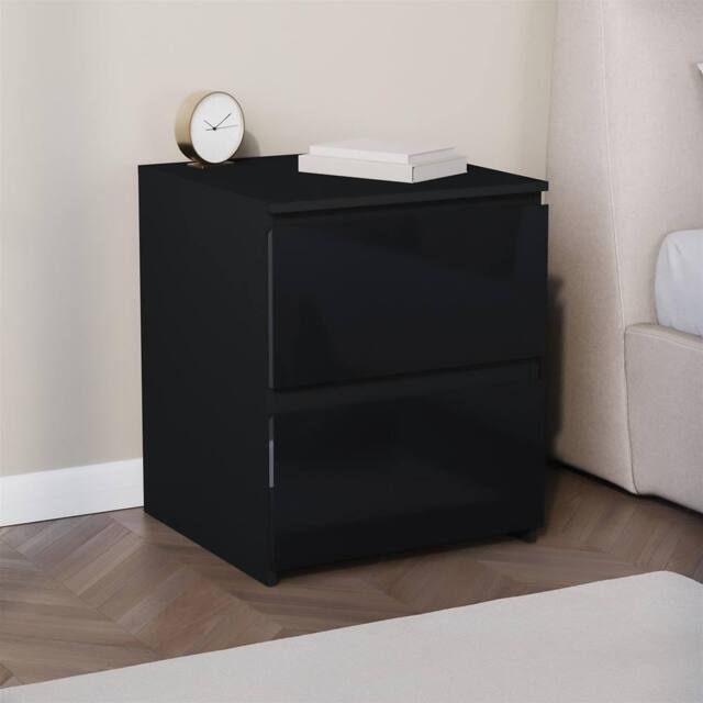 FORGEVIO Modern 2 Drawer Gloss Bedside Chest Storage Cabinet in Black - image 1