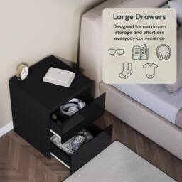 FORGEVIO Modern 2 Drawer Gloss Bedside Chest Storage Cabinet in Black - thumbnail 5