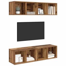 Berkfield Home Wall TV Cabinet 4 pcs Old wood 37 x 37 x 72 cm Engineered wood in Brown - thumbnail 3