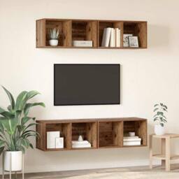 Berkfield Home Wall TV Cabinet 4 pcs Old wood 37 x 37 x 72 cm Engineered wood in Brown - thumbnail 4