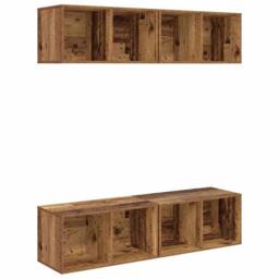 Berkfield Home Wall TV Cabinet 4 pcs Old wood 37 x 37 x 72 cm Engineered wood in Brown - thumbnail 1