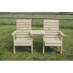 Churnet Valley Garden Furniture Ltd Clover Love Seats with Straight Tray - Minimal Assembly Required in Brown - thumbnail 1