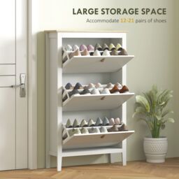 HOMCOM 3 Drawer Shoe Cabinet with Flip Doors for Hallway, Entryway in White - Size: Medium - thumbnail 4