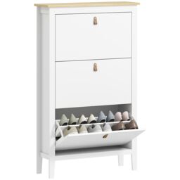 HOMCOM 3 Drawer Shoe Cabinet with Flip Doors for Hallway, Entryway in White - Size: Medium - thumbnail 2