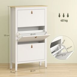 HOMCOM 3 Drawer Shoe Cabinet with Flip Doors for Hallway, Entryway in White - Size: Medium - thumbnail 3