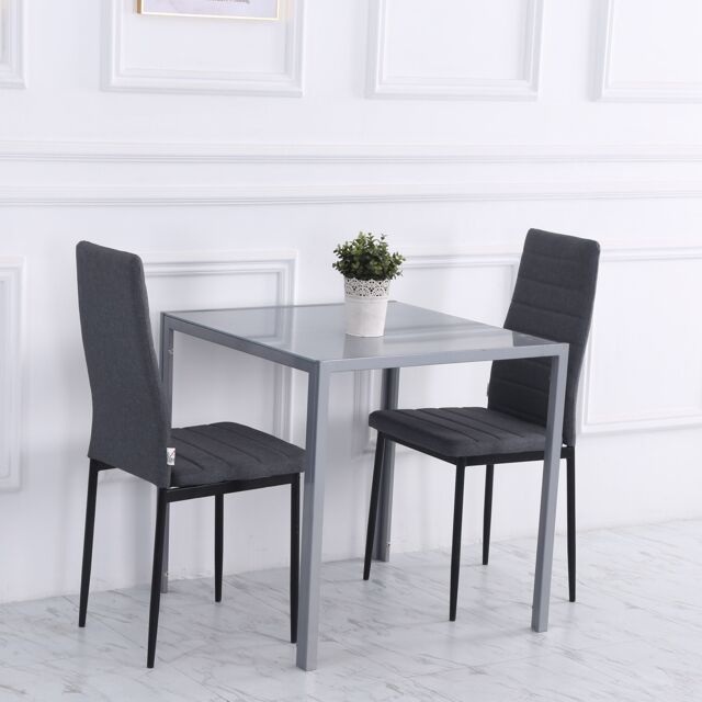 HOMCOM Modern Square Dining Table for 2-4 People with Glass Top in Grey - image 1