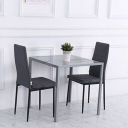 HOMCOM Modern Square Dining Table for 2-4 People with Glass Top in Grey