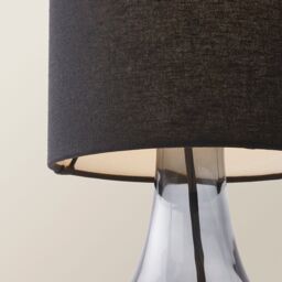 ValueLights Sylvie Black Linen Tall Shade Smoked Glass Squat Table Lamp with Bulb - thumbnail 3