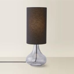 ValueLights Sylvie Black Linen Tall Shade Smoked Glass Squat Table Lamp with Bulb - thumbnail 6