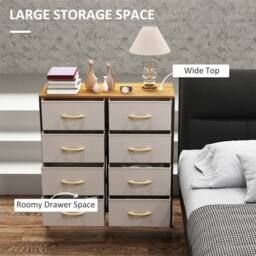 Wyld Haus Neyo 8 Drawer Cream White Fabric Dresser Maple Wood Effect Top - thumbnail 5
