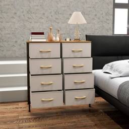 Wyld Haus Neyo 8 Drawer Cream White Fabric Dresser Maple Wood Effect Top - thumbnail 9
