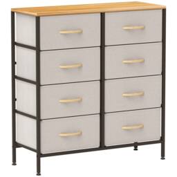 Wyld Haus Neyo 8 Drawer Cream White Fabric Dresser Maple Wood Effect Top - thumbnail 2