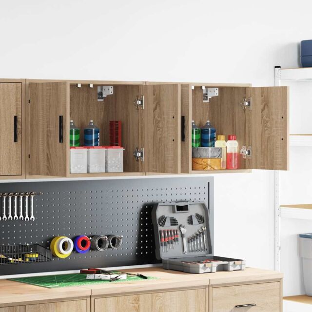 Berkfield Home Garage Wall Cabinets 2 pcs Sonoma Oak Engineered Wood in Brown - image 1