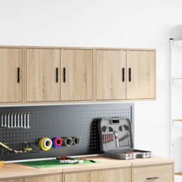 Berkfield Home Garage Wall Cabinets 2 pcs Sonoma Oak Engineered Wood in Brown - thumbnail 3