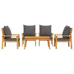 Berkfield Home 5 Piece Garden Lounge Set with Cushions Solid Wood Acacia in Brown - thumbnail 3