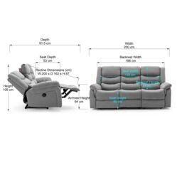 More4Homes Seattle 3 Seater Fabric Manual Recliner Sofa in Grey - thumbnail 7