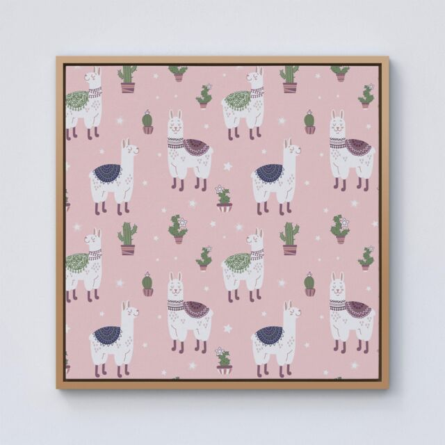 "Warren Reed - Designer Happy Lama Framed Canvas in Light Brown - Size: W30"" x H30""" - image 1