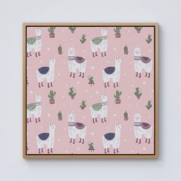 "Warren Reed - Designer Happy Lama Framed Canvas in Light Brown - Size: W30"" x H30""" - thumbnail 1