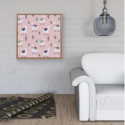 "Warren Reed - Designer Happy Lama Framed Canvas in Light Brown - Size: W30"" x H30""" - thumbnail 2