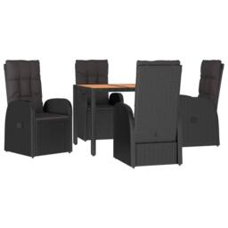 Berkfield Home Beautiful 5 Piece Garden Dining Set Black Poly Rattan&Solid Wood - thumbnail 1
