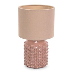 ValueLights Asha Ceramic Pink Geometric Table Lamp with Drum Lamp Shade in Natural - thumbnail 2