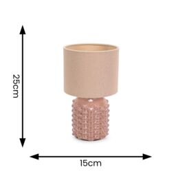 ValueLights Asha Ceramic Pink Geometric Table Lamp with Drum Lamp Shade in Natural - thumbnail 4