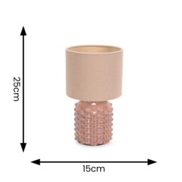 ValueLights Asha Ceramic Pink Geometric Table Lamp with Drum Lamp Shade in Natural - thumbnail 7