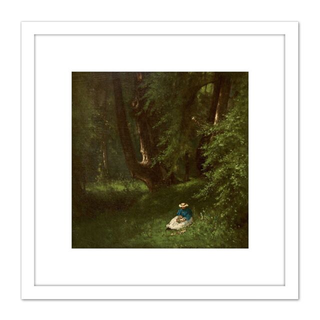 Artery8 Inness In the Woods Painting 8X8 Inch Square Wooden Framed Wall Art Print Picture with Mount in White - image 1