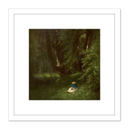 Artery8 Inness In the Woods Painting 8X8 Inch Square Wooden Framed Wall Art Print Picture with Mount in White - thumbnail 1