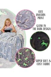 Just Essentials Glow In The Dark Unicorn Reversible Fleece Blanket in Lilac - Size: Small - thumbnail 3