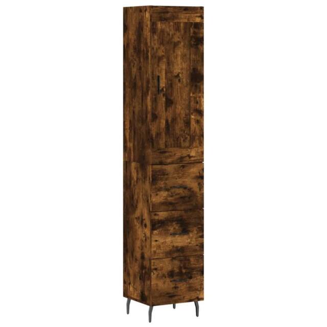 Berkfield Home Highboard Smoked Oak 34.5x34x180 cm Engineered Wood in Brown - image 1