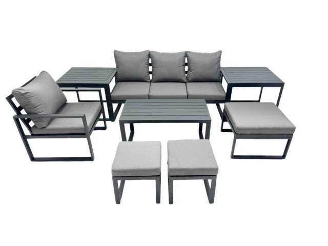 Fimous 7 Seat Aluminium 3 Seat Sofa Coffee Table Sets with 2 Side Tables in Dark Grey - image 1