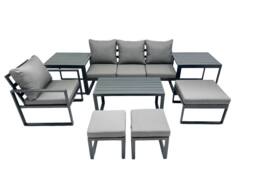 Fimous 7 Seat Aluminium 3 Seat Sofa Coffee Table Sets with 2 Side Tables in Dark Grey - thumbnail 1
