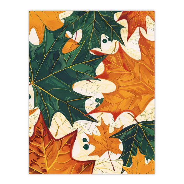 "Artery8 Plant Lover Green Amber Maple Leaf Pattern Wall Art Print in Orange - Size: W18"" x H24""" - image 1