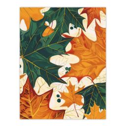 "Artery8 Plant Lover Green Amber Maple Leaf Pattern Wall Art Print in Orange - Size: W18"" x H24""" - thumbnail 1