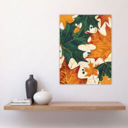 "Artery8 Plant Lover Green Amber Maple Leaf Pattern Wall Art Print in Orange - Size: W18"" x H24""" - thumbnail 4
