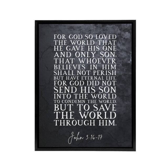 "Artery8 John 3 16 17 Eternal Life Sent His Bible Quote Framed Canvas Wall Art Print in Grey - Size: W12"" x H16""" - image 1