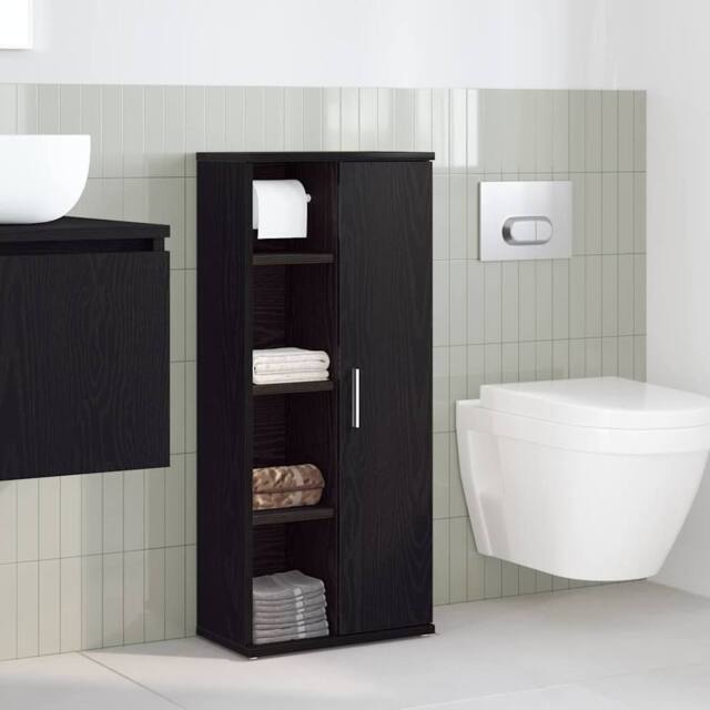 Berkfield Home Durable Bathroom Cabinet with Roll Holder Black 39x22x90 cm - Size: 39 x 22 x 90 cm - image 1
