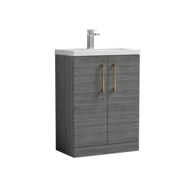Balterley Bathroom Vanity Basin Unit, Brushed Bronze Handles, 600mm, Wood Grey - image 1