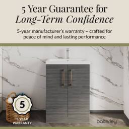 Balterley Bathroom Vanity Basin Unit, Brushed Bronze Handles, 600mm, Wood Grey - thumbnail 6