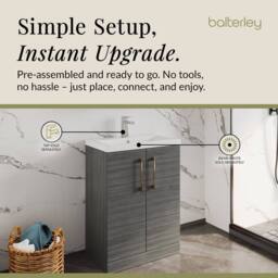 Balterley Bathroom Vanity Basin Unit, Brushed Bronze Handles, 600mm, Wood Grey - thumbnail 4