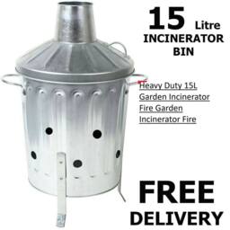 NESTLUNE Garden Incinerator Small Fire Bin Galvanised 15L Burning Wood Paper in Silver - thumbnail 3