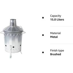 NESTLUNE Garden Incinerator Small Fire Bin Galvanised 15L Burning Wood Paper in Silver - thumbnail 4