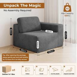 Dprodo Corduroy Modular Sofa, Only Right Seat, 25V9 in Grey - thumbnail 2