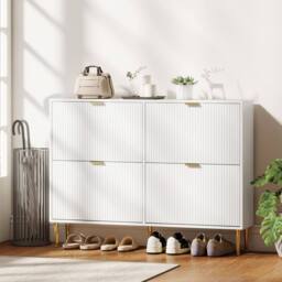 Wyld Haus White Ribbed 4 Drawer Shoe Cabinet Slim Flip Storage - thumbnail 9