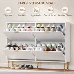 Wyld Haus White Ribbed 4 Drawer Shoe Cabinet Slim Flip Storage - thumbnail 6