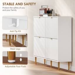 Wyld Haus White Ribbed 4 Drawer Shoe Cabinet Slim Flip Storage - thumbnail 8